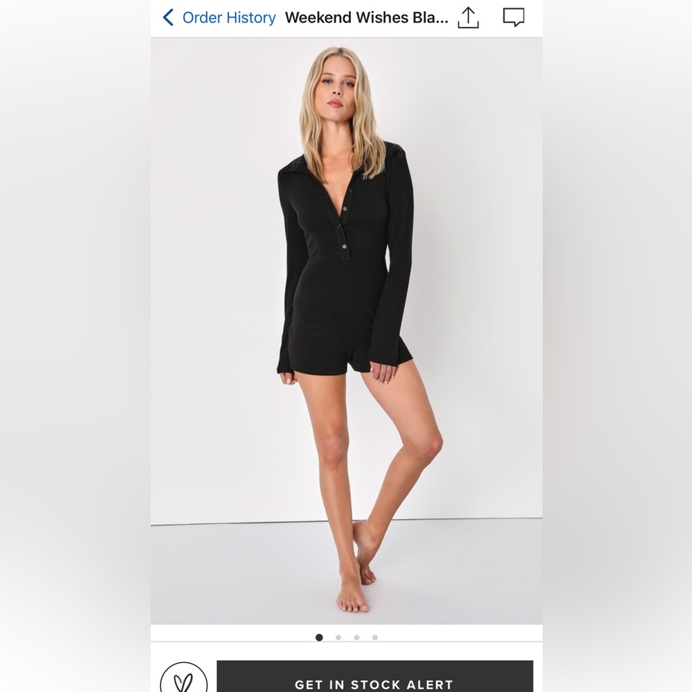 Lulus Weekend Wishes Black Knit Button-Front Long Sleeve Lounge Romper - NWT Med